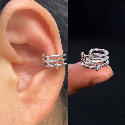 1Pc Hollow Geometry Rainbow CZ Cuff Wrap Clip On Earrings Women Climber Ear Cartilage Bone Clips